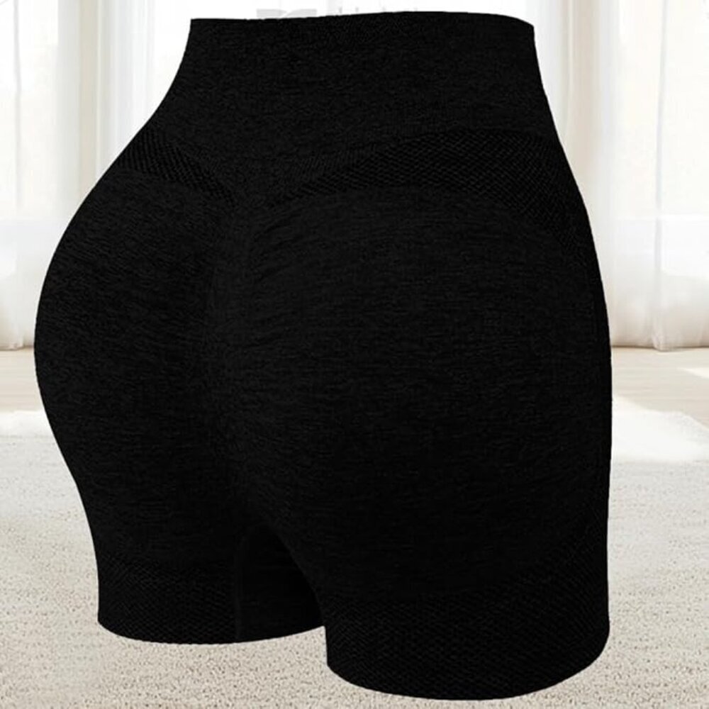 NEW Black High-Waisted Seamless Yoga Shorts with Tummy Support